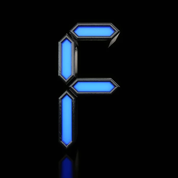 Bokstaven F futuristisk blå Neon LED Digital Font. 3D-rendering — Stockfoto