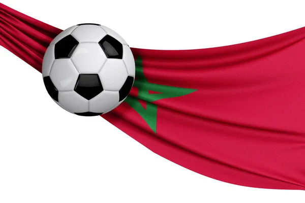 La bandiera nazionale del Marocco con un pallone da calcio. Calcio suppor — Foto Stock