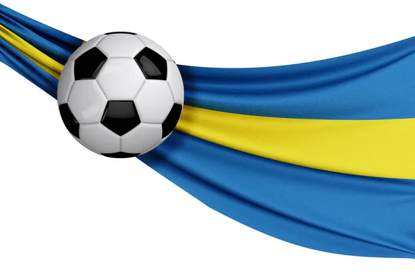 Svédország nemzeti zászlója futball-golyóval. Futball-támogatás — Stock Fotó