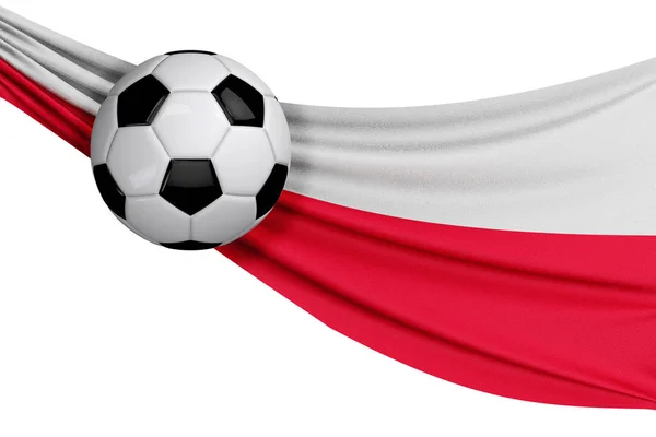Die polnische Nationalflagge mit einem Fußball. Fußballunterstützung — Stockfoto