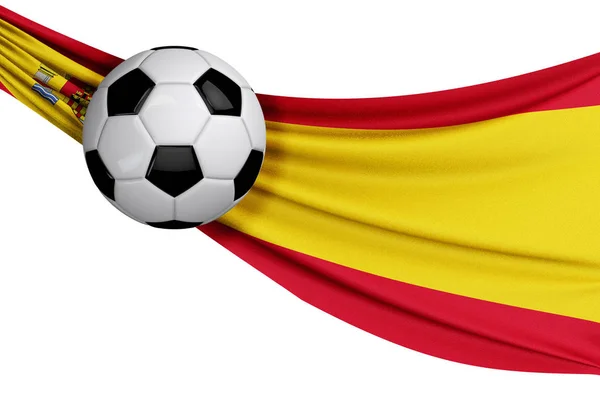Η εθνική σημαία της Ισπανίας με μια μπάλα ποδοσφαίρου. Υποστηριση ΠΟΔΟΣΦΑΙΡΟΥ — Φωτογραφία Αρχείου