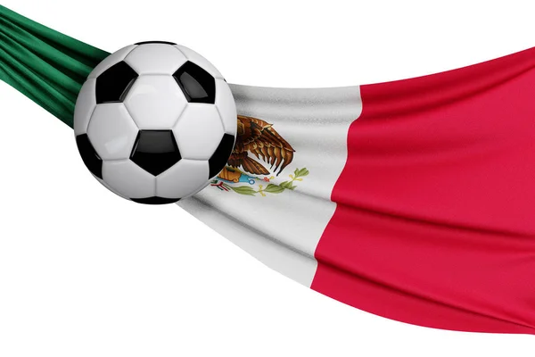 La bandera nacional de México con una pelota de fútbol. Apoyo al fútbol — Foto de Stock