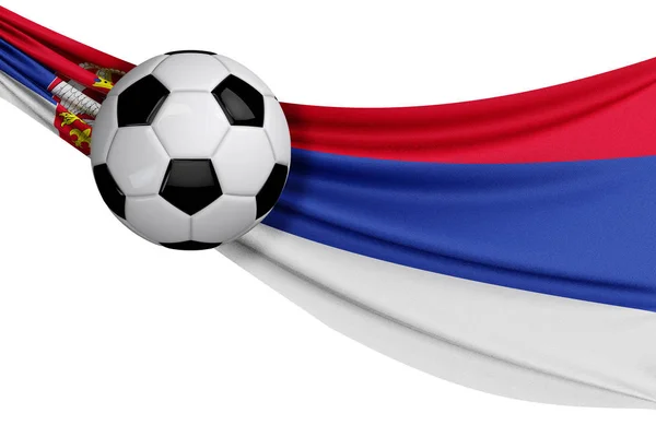 Die serbische Nationalflagge mit einem Fußball. Fußballunterstützung — Stockfoto