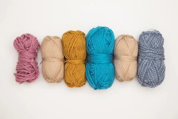 Colored balls of knitting wool yarn. View from above. — Stock Photo, Image