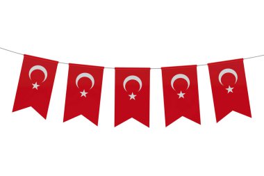Türkiye'nin ulusal bayrağı düz beyaz bir sırta karşı şenlikli kiraz kuşu
