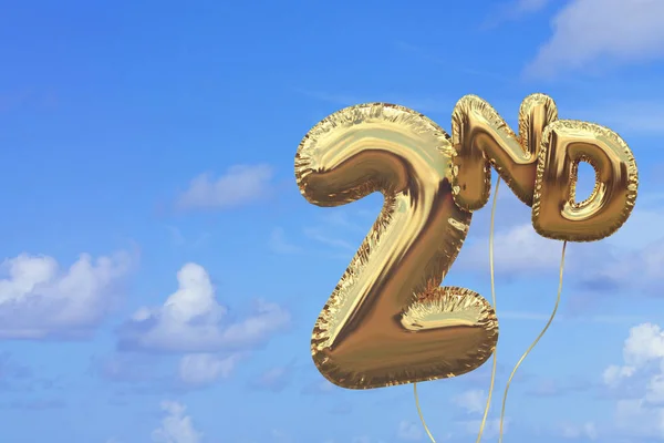Złoto numer 2 folia balon urodzinowy przed jasnym niebieskim latem — Zdjęcie stockowe