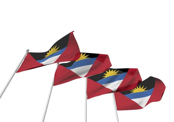 Antigua y Barbuda banderas en una fila con un fondo blanco. 3D R —  Fotos de Stock