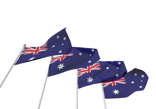 Australien flaggar i en rad med vit bakgrund. 3D-rendering — Stockfoto