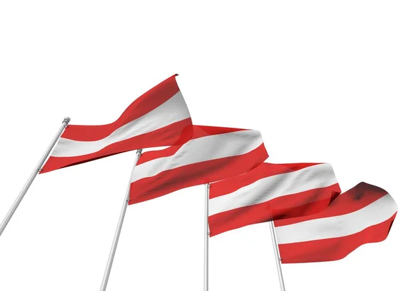 Austria flagi z rzędu z białym tłem. Renderowanie 3D — Zdjęcie stockowe