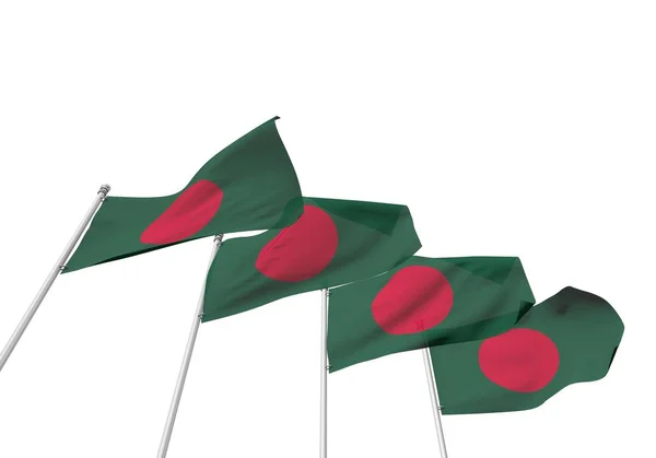 Bandeiras de Bangladesh em uma fileira com um fundo branco. Renderização 3D — Fotografia de Stock