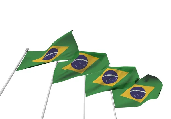 Brazilië vlaggen in een rij met een witte achtergrond. 3D-rendering — Stockfoto