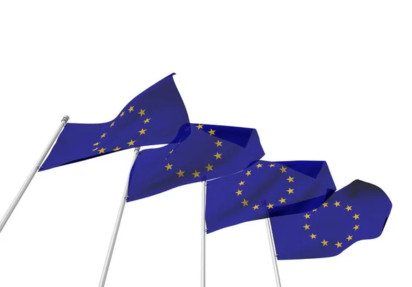 白い背景を持つ行の欧州連合の旗。3D レンダリング — ストック写真