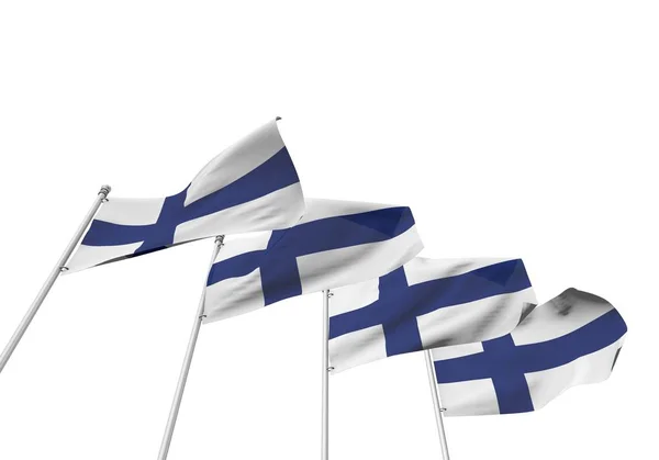 Finland flaggar i en rad med vit bakgrund. 3D-rendering — Stockfoto