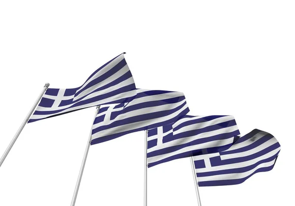 Греція прапори в ряд з білим фоном. 3D-рендерінг — стокове фото