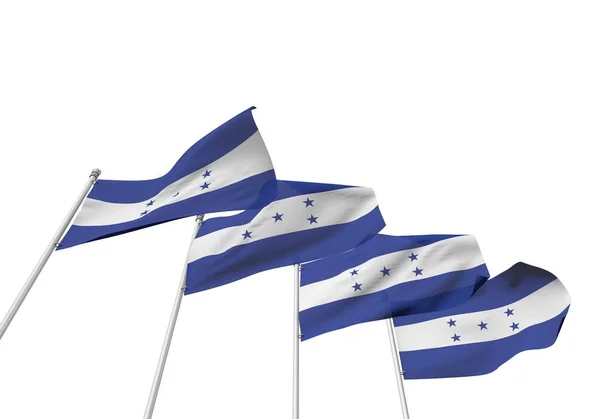 Honduraská vlajka v řádku s bílým pozadím. prostorové vykreslování — Stock fotografie