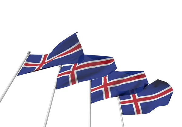 Drapeaux d'Islande dans une rangée avec un fond blanc. Rendu 3D — Photo