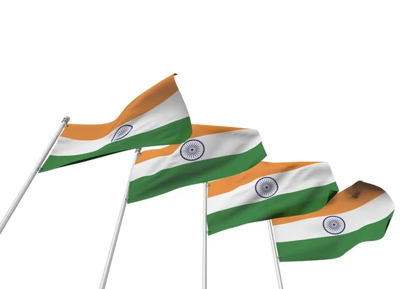 Индия вывешивает флаги подряд на белом фоне. 3D рендеринг — стоковое фото