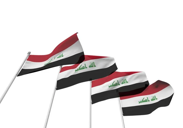 Irak flagi w rzędzie z białym tłem. Renderowanie 3D — Zdjęcie stockowe