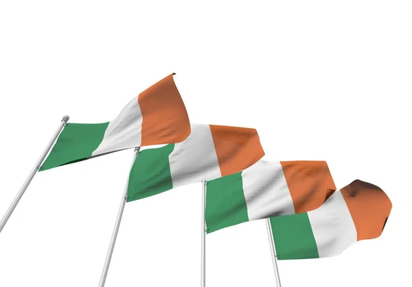 L'Irlande drapeaux dans une rangée avec un fond blanc. Rendu 3D — Photo