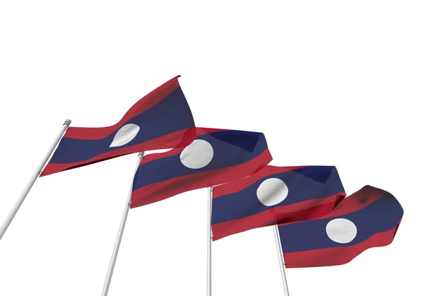 Laos drapeaux dans une rangée avec un fond blanc. Rendu 3D — Photo