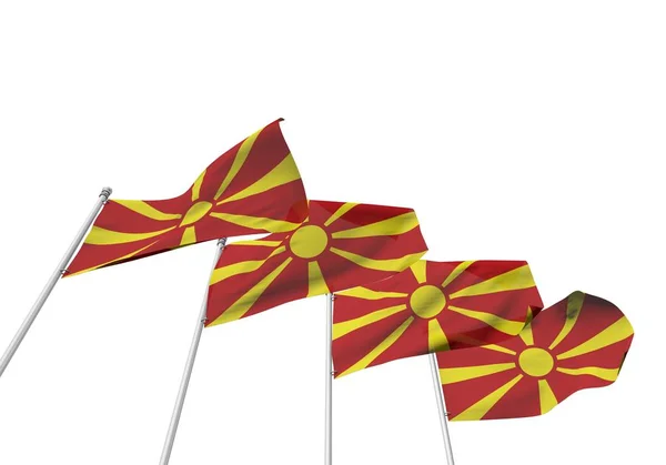 Macedonië vlaggen in een rij met een witte achtergrond. 3D-rendering — Stockfoto