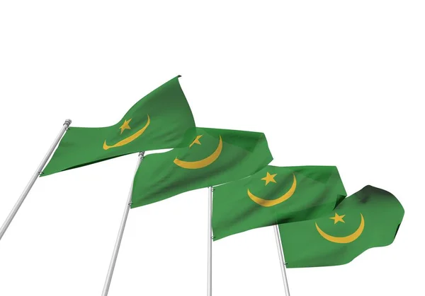 Vlajka Mauritánie se nachází v řadě s bílým pozadím. prostorové vykreslování — Stock fotografie