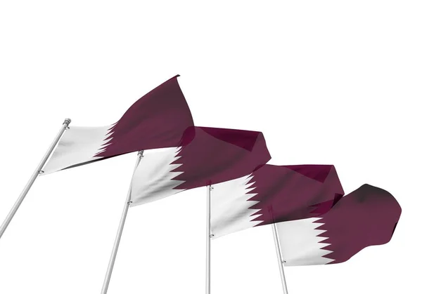 Katar-zászlók egy sorban, fehér háttérrel. 3D renderelés — Stock Fotó