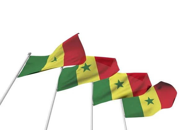 Senegal banderas en fila con un fondo blanco. Renderizado 3D —  Fotos de Stock