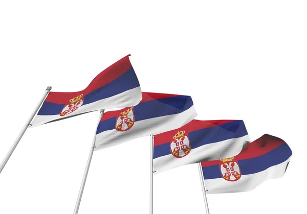 Сербія прапори в ряд з білим фоном. 3D-рендерінг — стокове фото
