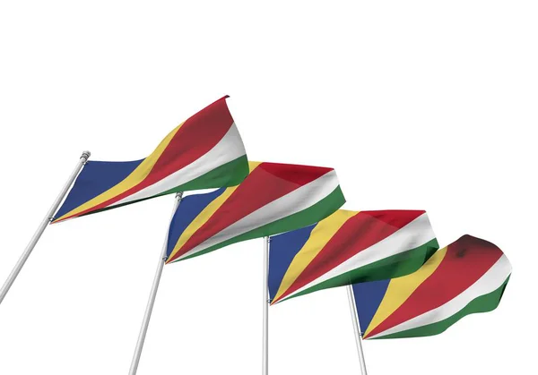 Οι Σεϋχέλλες σημαίες σε μια σειρά με λευκό φόντο. Απόδοση 3D — Φωτογραφία Αρχείου
