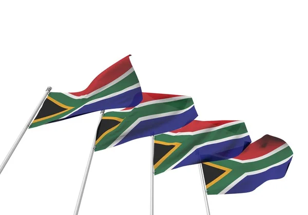 Dél-Afrika zászlókat egy sorban, fehér háttérrel. 3D renderin — Stock Fotó