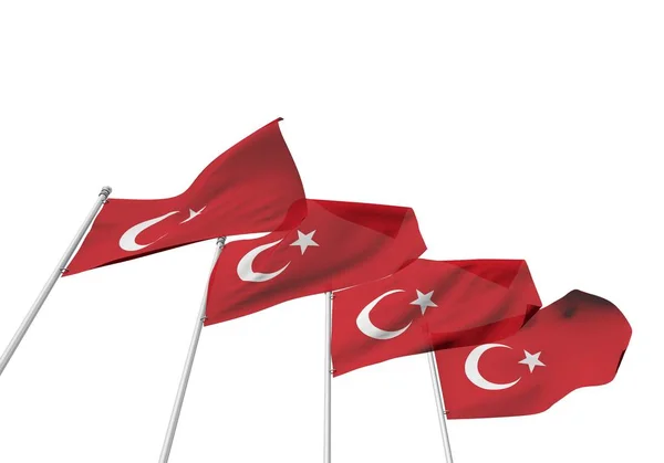 Turkije vlaggen in een rij met een witte achtergrond. 3D-rendering — Stockfoto