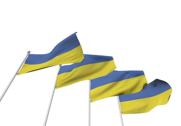 乌克兰国旗在一排白色背景。3d 渲染 — 图库照片