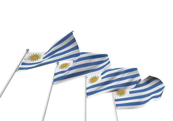 Uruguay banderas en fila con un fondo blanco. Renderizado 3D —  Fotos de Stock