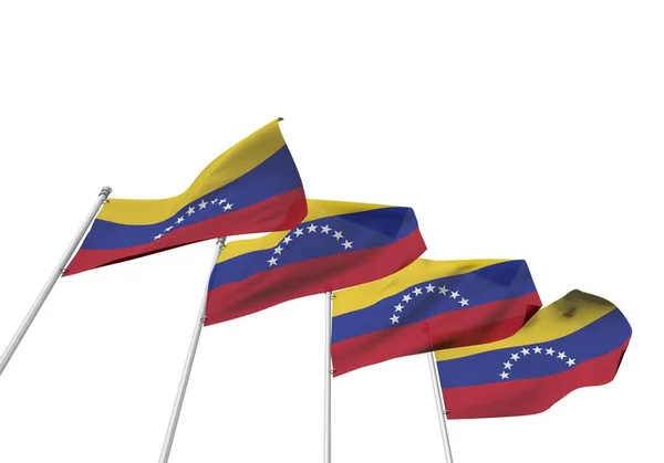 Bandeiras da Venezuela em uma linha com um fundo branco. Renderização 3D — Fotografia de Stock