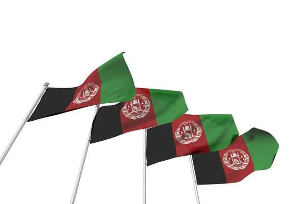 Afganisztán zászlói egy sorban, fehér háttérrel. 3D renderelés — Stock Fotó
