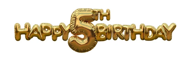 Happy 5th birthday gold foil balloon greeting background. 3D Ren — Stock Photo, Image