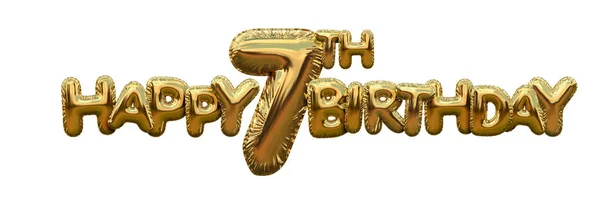 Happy 7th birthday gold foil balloon greeting background. 3D Ren — Stock Photo, Image