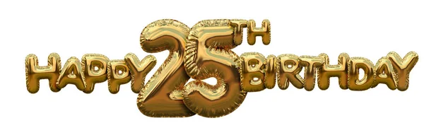 Happy 25th birthday gold foil balloon greeting background. 3D Re — Stock Photo, Image