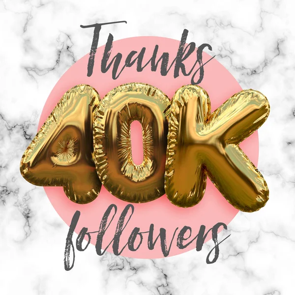 Obrigado quarenta mil seguidores folha de ouro balão ocial medi — Fotografia de Stock