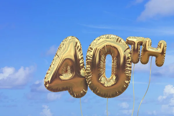 Gold number 40 foil birthday balloon against a bright blue summe — Stock Photo, Image