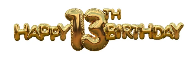 Gelukkig 13e verjaardag goud folie ballon groet achtergrond. 3D re — Stockfoto