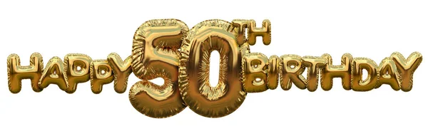 Happy 50th birthday gold foil balloon greeting background. 3D Re — Stock Photo, Image