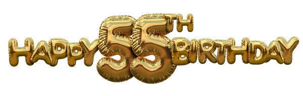 Happy 55th birthday gold foil balloon greeting background. 3D Re — Stock Photo, Image