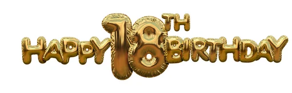 Happy 18th birthday gold foil balloon greeting background. 3D Re — Stock Photo, Image