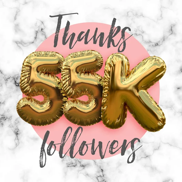 Gracias cincuenta y cinco mil seguidores globo de lámina de oro ocial — Foto de Stock
