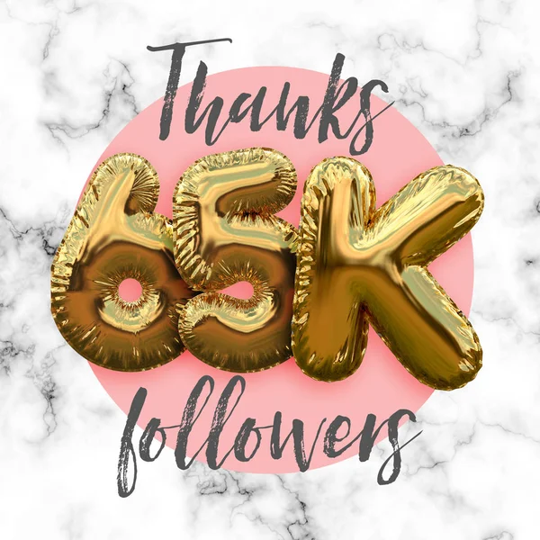 Obrigado sessenta e cinco mil seguidores folha de ouro balão ocial — Fotografia de Stock