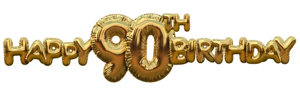 Gelukkige 90e verjaardag goud folie ballon groet achtergrond. 3D re — Stockfoto
