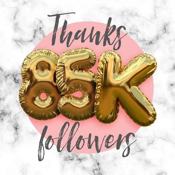 Obrigado oitenta e cinco mil seguidores folha de ouro balão ocial — Fotografia de Stock