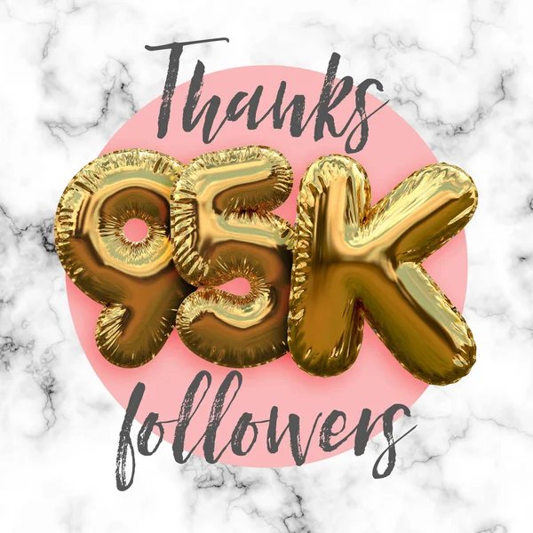Obrigado noventa e cinco mil seguidores folha de ouro balão ocial — Fotografia de Stock